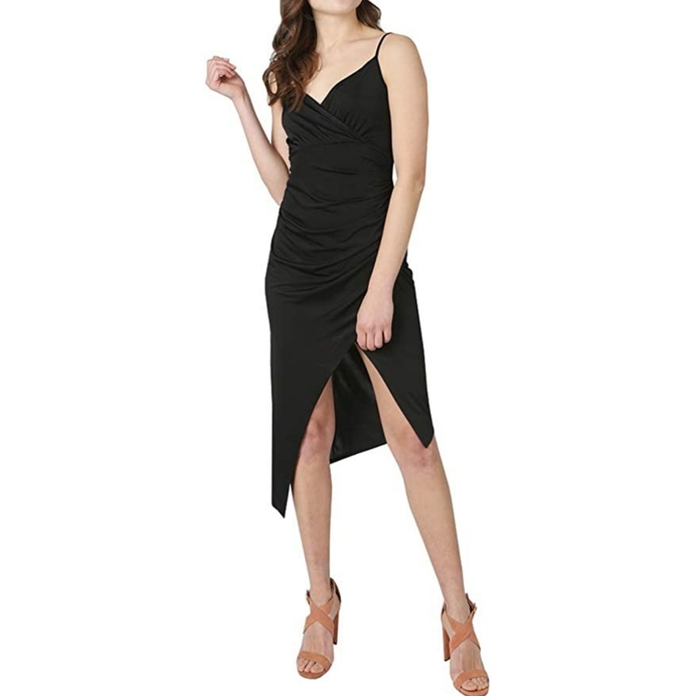 Bebe Women's Surplus Cami Dress Assymetric Hem and side Rusch sz 12